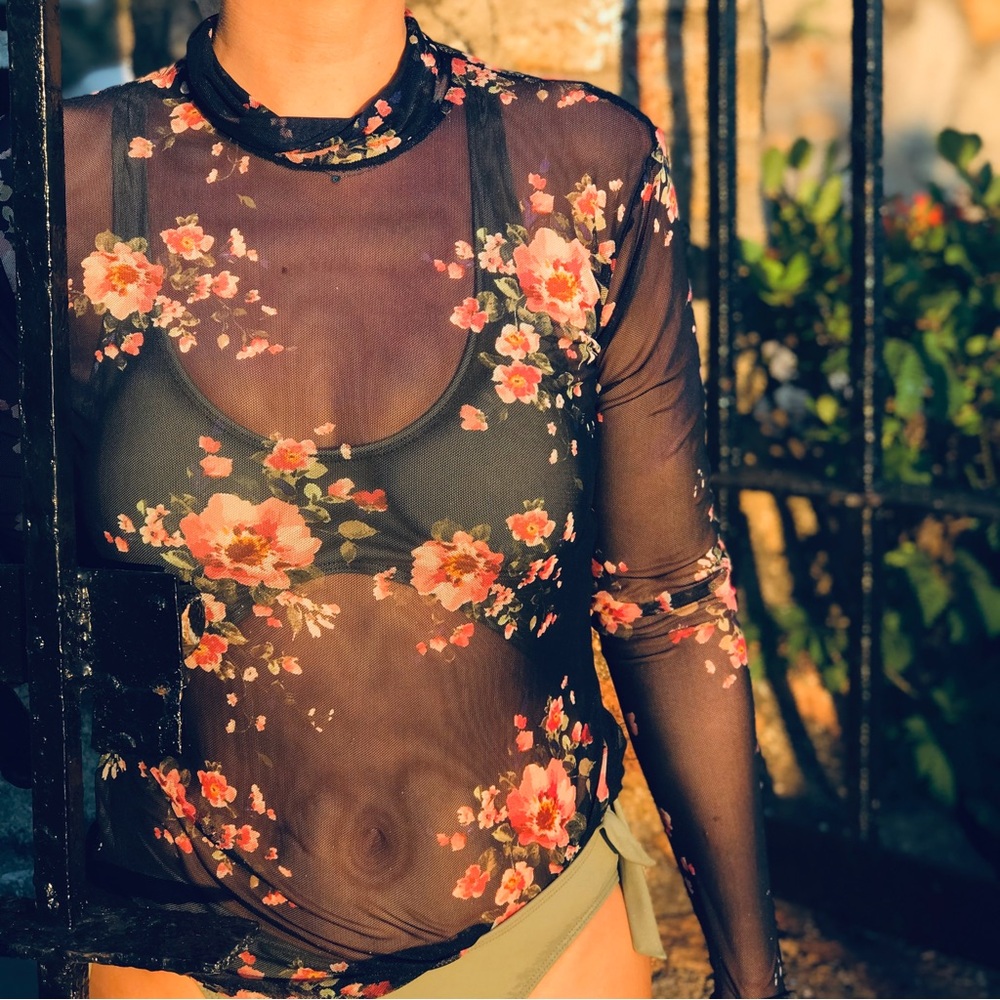 Floral Sheer Black Top